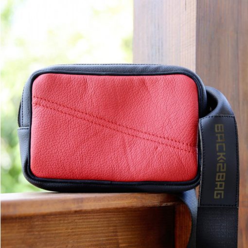 ScootAir black, red leather crossbody